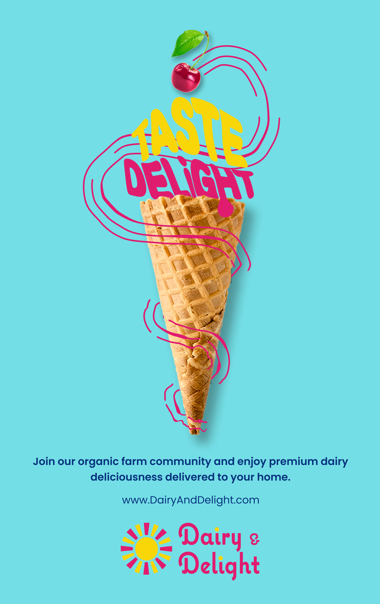 Final poster — ice cream cone with spiral typography.