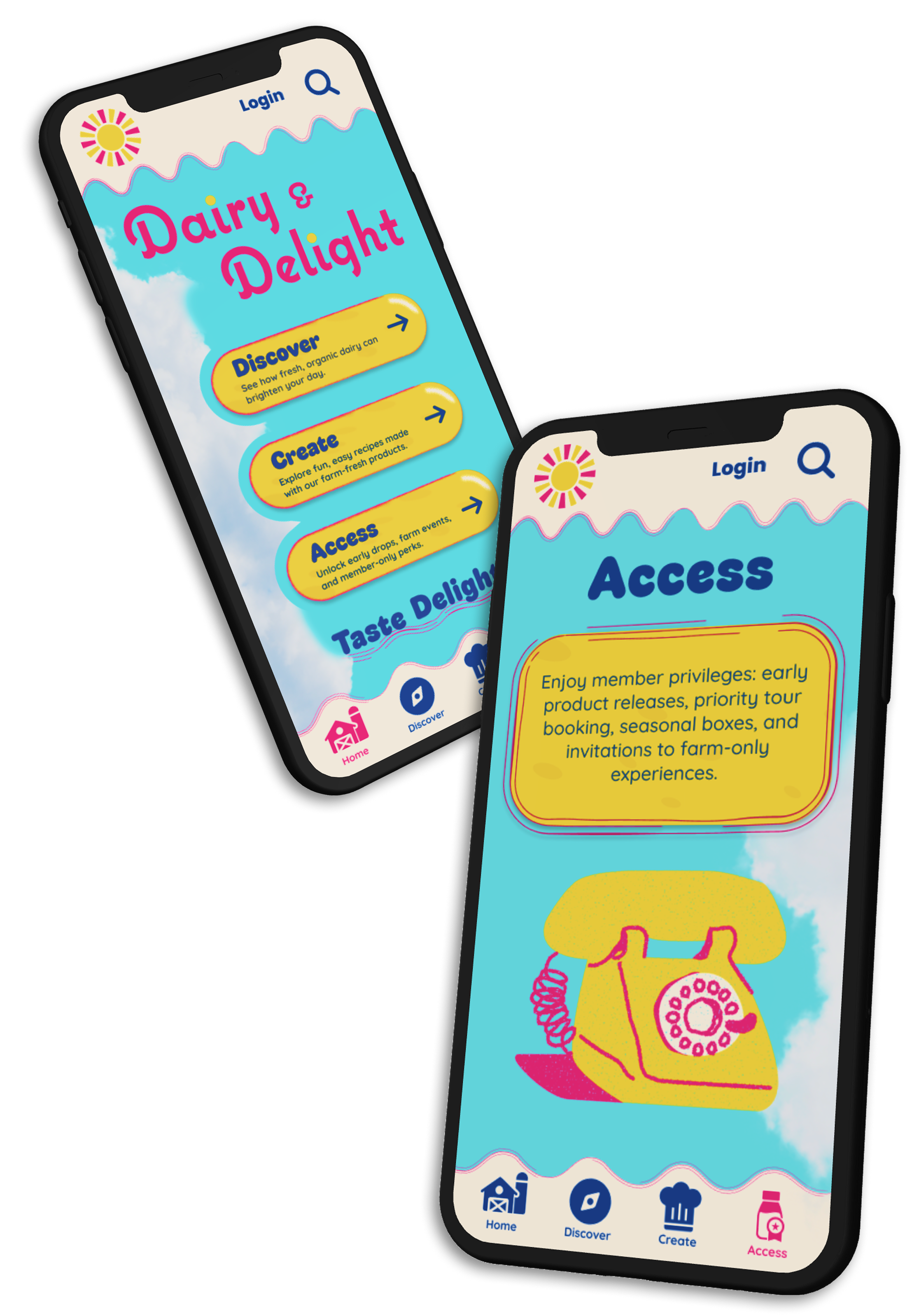 Mobile app — home and Access screens on device.