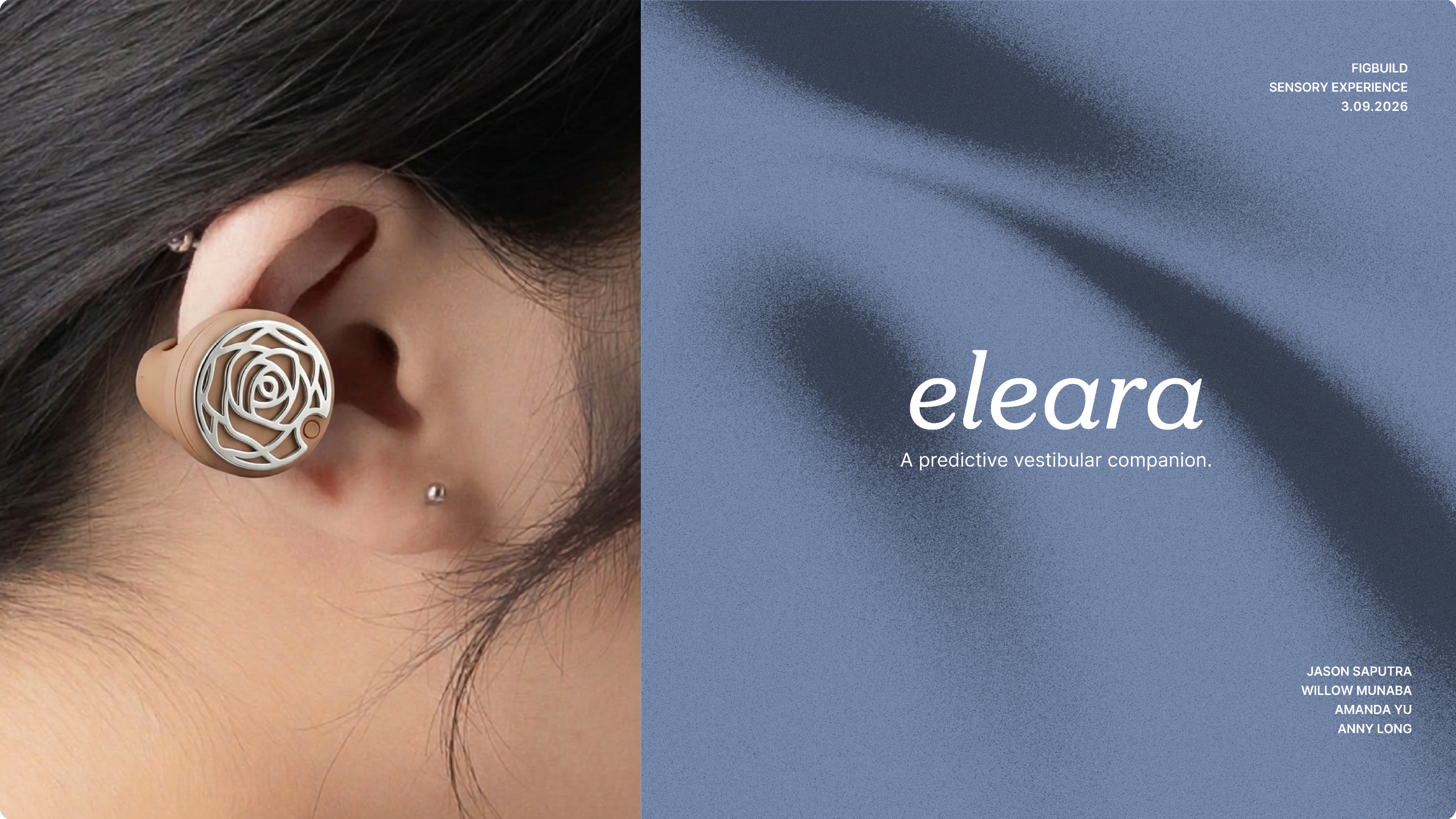 Eleara title slide — ear device hero and wordmark.