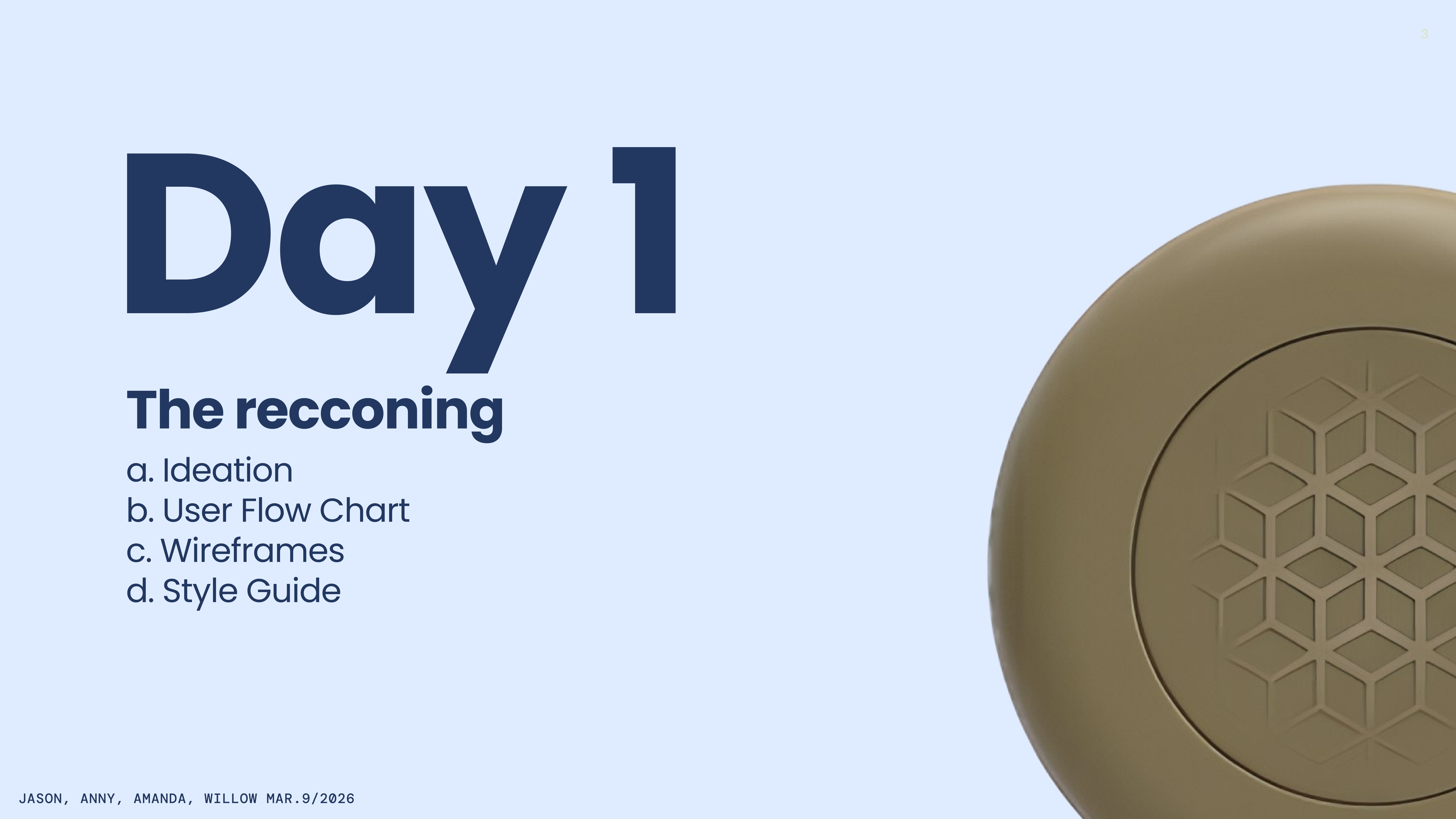 Day 1 section divider — ear device and geometric form.