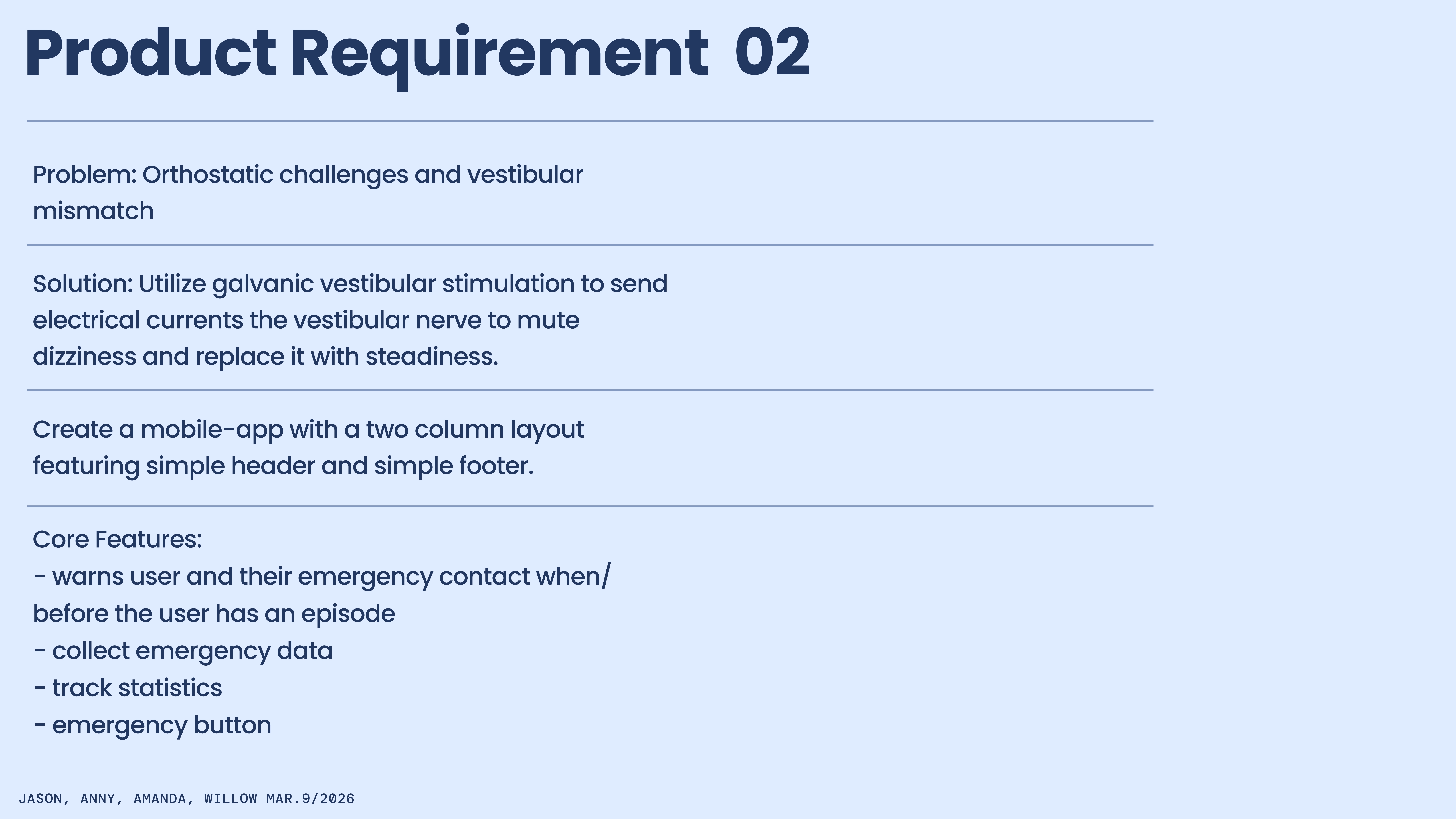 PRD — problem, solution, and core features.